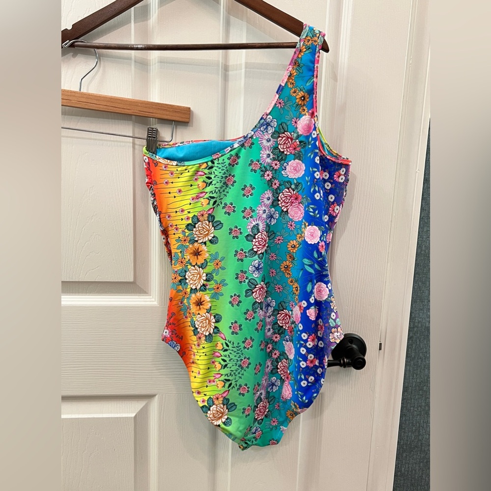 NWOT Johnny Was One-Shoulder Ombré Floral Swimsuit SIZE L - Picture 6 of 8